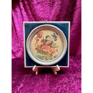 Vintage Wall Decor Italian Plaque Black Gold Frame Red Floral Bouquet Borghese